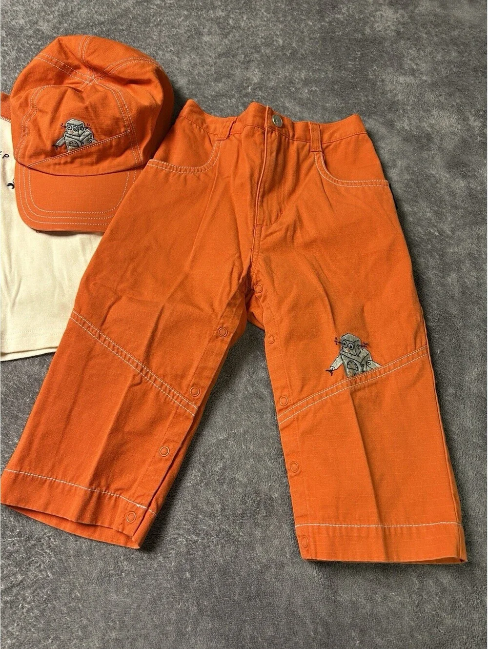 Gymboree Boys 3 Pc Outfit Set 12-24M Robot Shirt Pants Hat Orange Toddler
